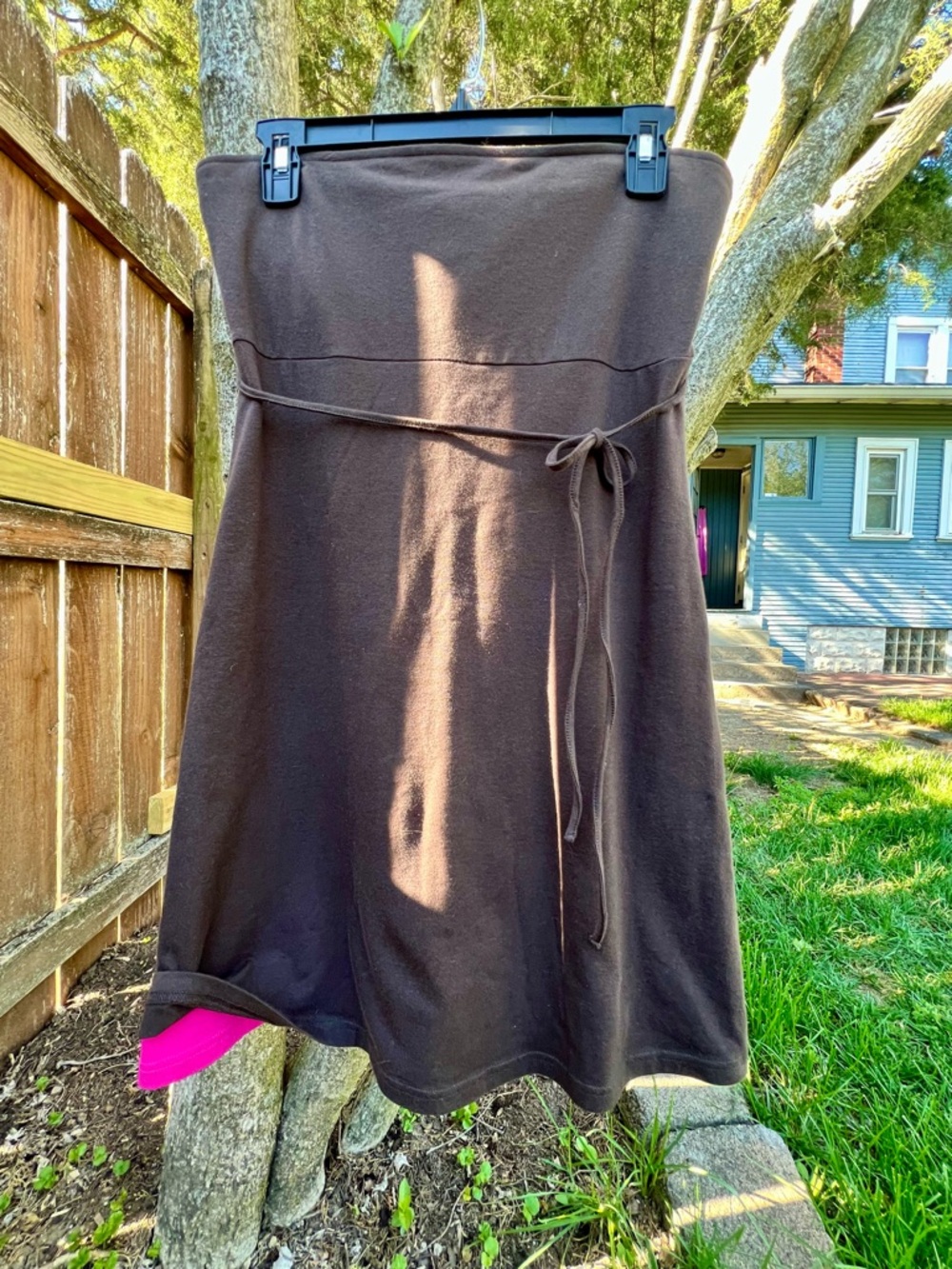 Y2k Moda International COTTON tube dress brown w/pink lining M stretchy & comfy